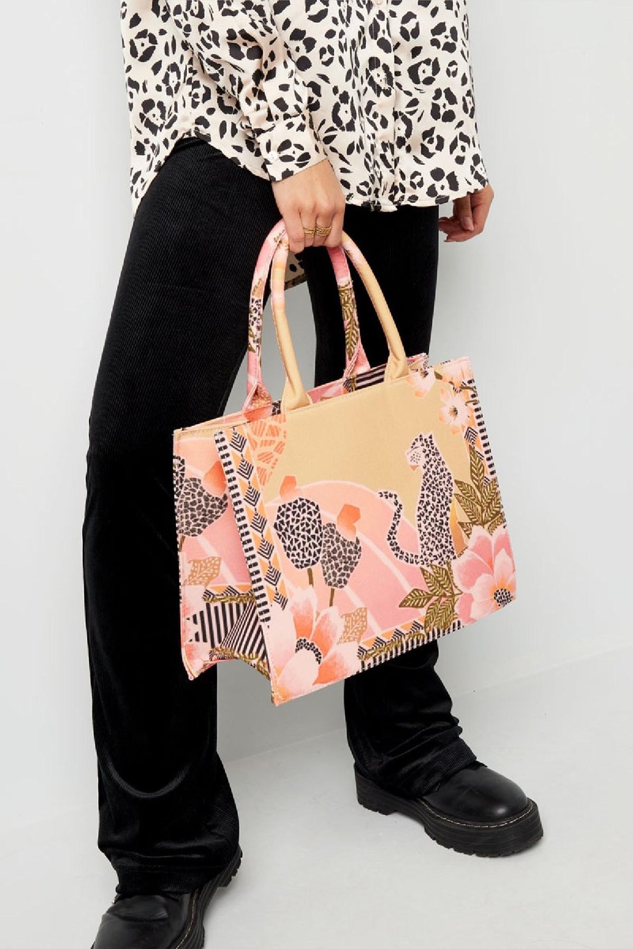 Shopper leopardo con flor mediano Multicolor Poliéster Imagen3
